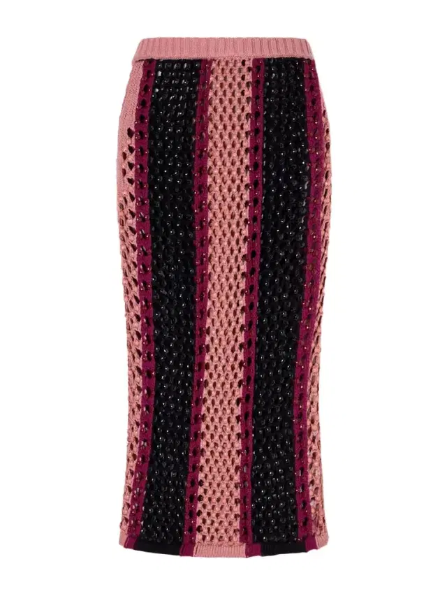 Spice Crystal-embellished Striped Crocheted Cotton-blend Midi Skirt