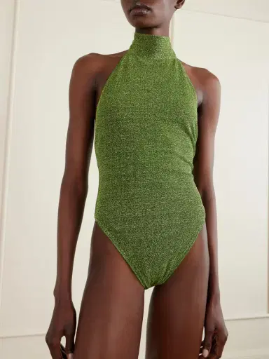 Oséree Lumière Scarf-detailed Embellished Metallic Swimsuit | Thumbnail 2