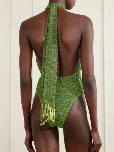 Oséree Lumière Scarf-detailed Embellished Metallic Swimsuit | Thumbnail 3
