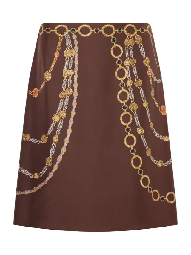 Printed Silk-twill Knee-length Skirt