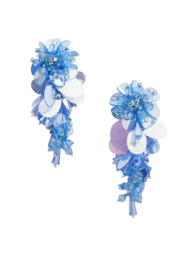 Bouquet Tasseled Beaded Gold-tone Crystal Clip Earrings