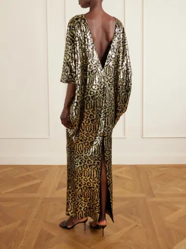 Taller Marmo Truman Animalier Kaftan In Black-gold Animal-print Sequined Mesh Gown | Thumbnail 3 Taller Marmo Truman Animalier Kaftan In Black-gold Animal-print Sequined Mesh Gown | Thumbnail 3