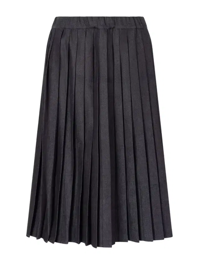 Pleated Denim Midi Skirt