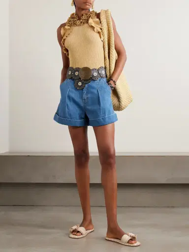 Zimmermann Pleated Denim Shorts | Thumbnail 2 Zimmermann Pleated Denim Shorts | Thumbnail 2
