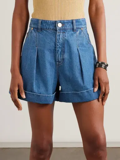 Zimmermann Pleated Denim Shorts | Thumbnail 3 Zimmermann Pleated Denim Shorts | Thumbnail 3