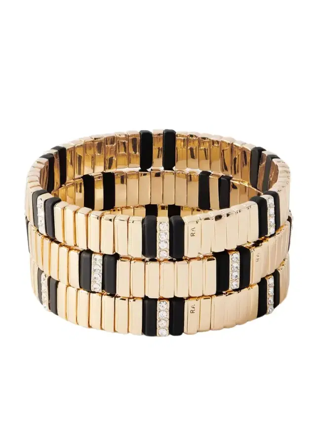 Roxanne Assoulin The Touch Of Midnight Set Of Three Gold-tone Cubic Zirconia Bracelets