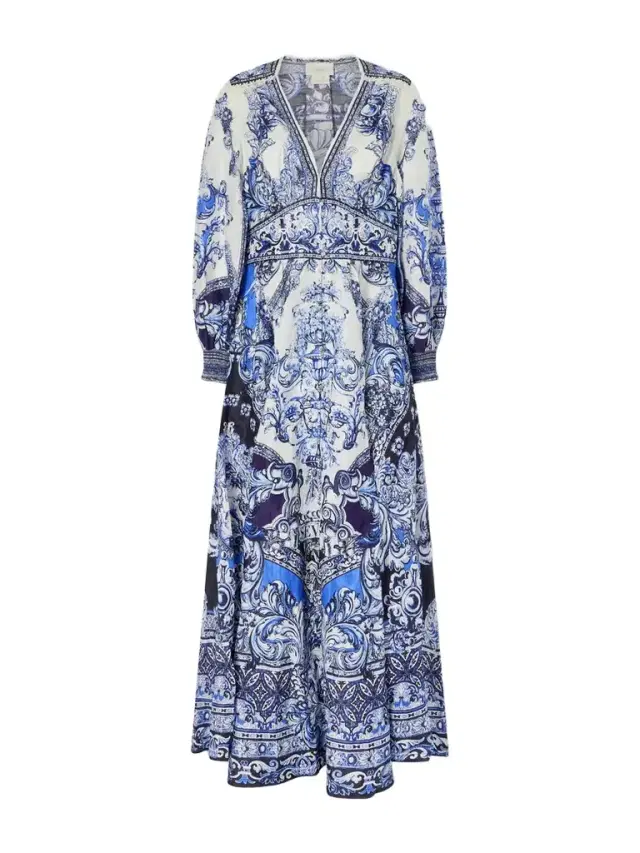 Crystal-embellished Printed Linen And Silk-blend Maxi Dress