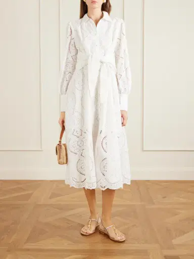 Camilla Tie-detailed Broderie Anglaise Cotton Midi Shirt Dress | Thumbnail 2 Camilla Tie-detailed Broderie Anglaise Cotton Midi Shirt Dress | Thumbnail 2