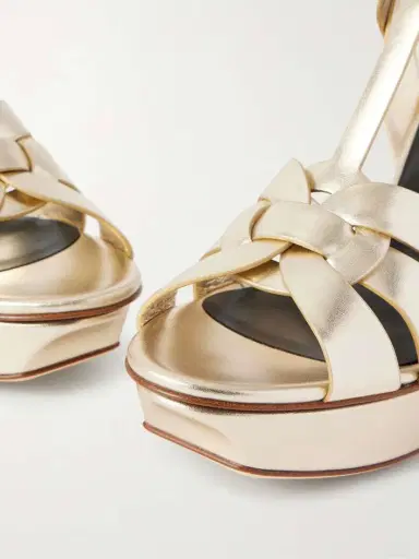 Saint Laurent Tribute Woven Metallic Leather Platform Sandals | Thumbnail 5