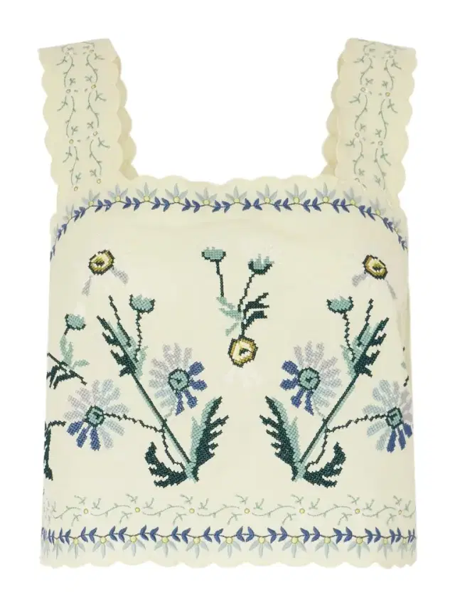 Audra Scalloped Embroidered Cotton And Linen-blend Top