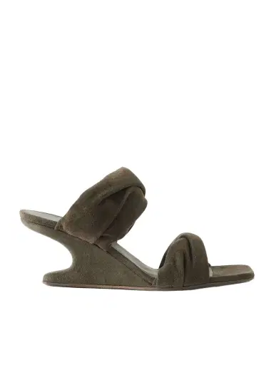 Rick Owens Twisted Cantilever Suede Wedge Mules | Thumbnail 1 Rick Owens Twisted Cantilever Suede Wedge Mules | Thumbnail 1