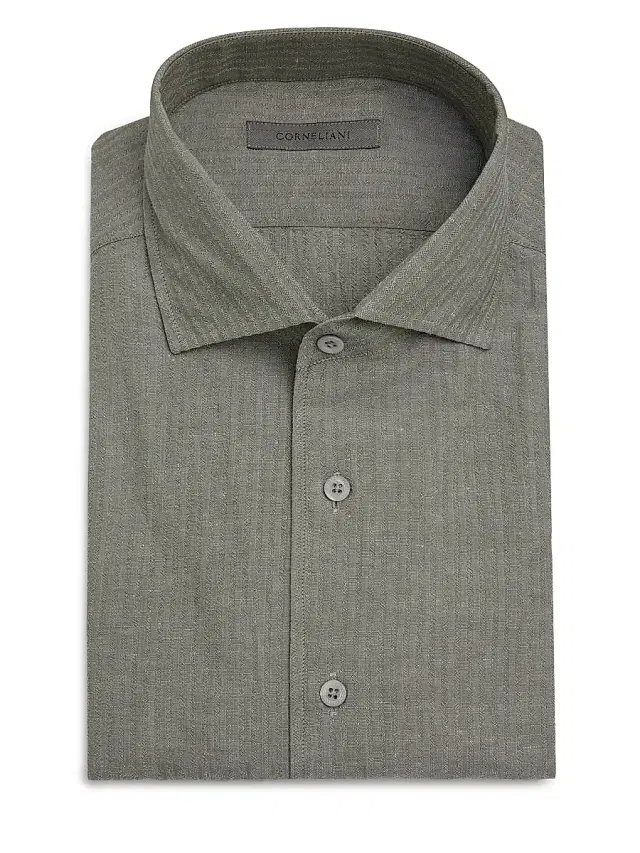 Corneliani Men's Seersucker Cotton-Linen Shirt - Sage