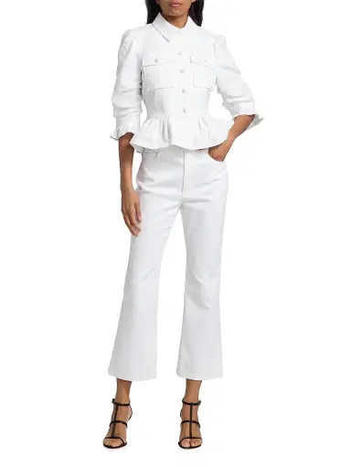 Cinq à Sept Women's Delanie Ruffled Denim Jacket - White - Size XL | Thumbnail 2
