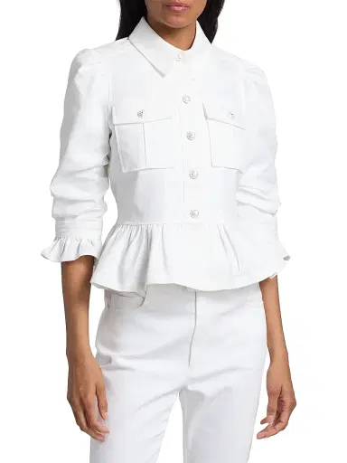 Cinq à Sept Women's Delanie Ruffled Denim Jacket - White - Size XL | Thumbnail 3