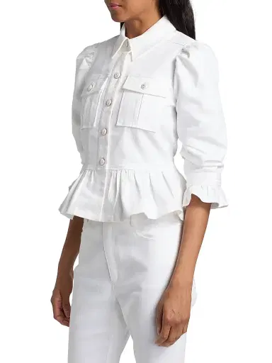 Cinq à Sept Women's Delanie Ruffled Denim Jacket - White - Size XL | Thumbnail 4
