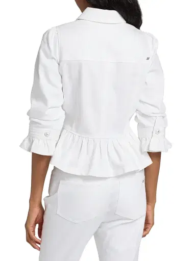Cinq à Sept Women's Delanie Ruffled Denim Jacket - White - Size XL | Thumbnail 5