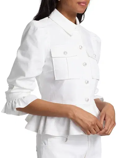 Cinq à Sept Women's Delanie Ruffled Denim Jacket - White - Size XL | Thumbnail 6