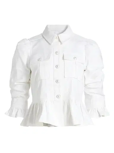 Cinq à Sept Women's Delanie Ruffled Denim Jacket - White - Size XL | Thumbnail 1