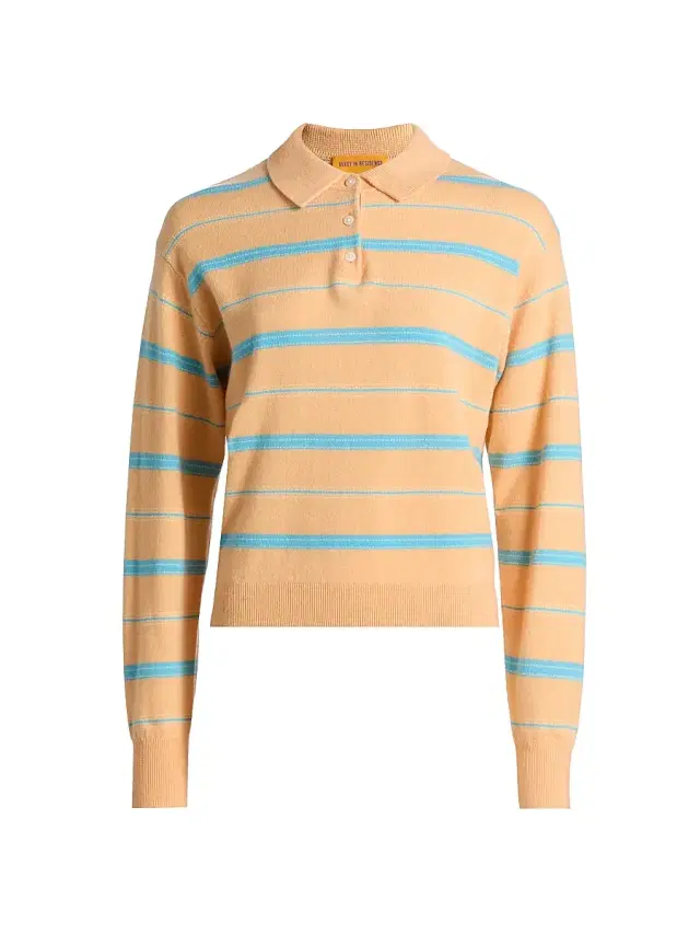 Women's Collegiate Striped Cashmere Polo Top - Sorbet Combo