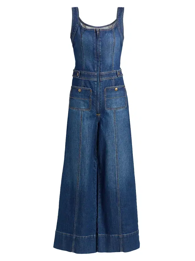 Ramy Brook Women's Janet Denim Wide-Leg Jumpsuit - Medium Wash