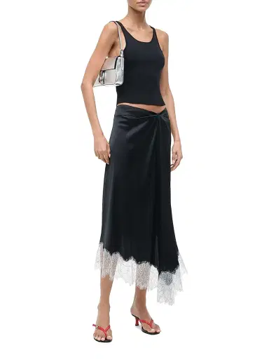 Staud Women's Sonoma Lace-Trim Silk Midi-Skirt - Black - Size 2 | Thumbnail 2 Staud Women's Sonoma Lace-Trim Silk Midi-Skirt - Black - Size 2 | Thumbnail 2