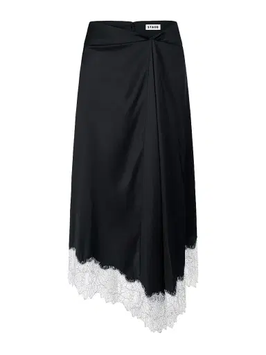 Staud Women's Sonoma Lace-Trim Silk Midi-Skirt - Black - Size 2 | Thumbnail 1 Staud Women's Sonoma Lace-Trim Silk Midi-Skirt - Black - Size 2 | Thumbnail 1