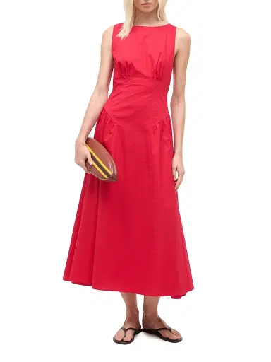 Staud Women's Gwen Cotton Sleeveless A-Line Midi-Dress - Cherry - Size 12 | Thumbnail 2