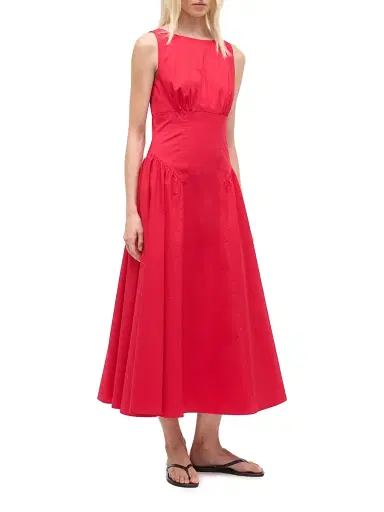 Staud Women's Gwen Cotton Sleeveless A-Line Midi-Dress - Cherry - Size 12 | Thumbnail 4