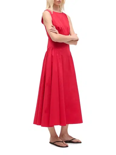 Staud Women's Gwen Cotton Sleeveless A-Line Midi-Dress - Cherry - Size 12 | Thumbnail 5