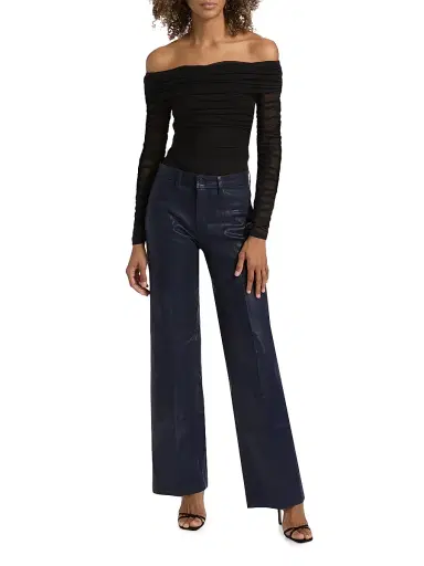 L'AGENCE Women's Scottie Coated High-Rise Wide-Leg Jeans - Deep Midnight Coated | Thumbnail 2