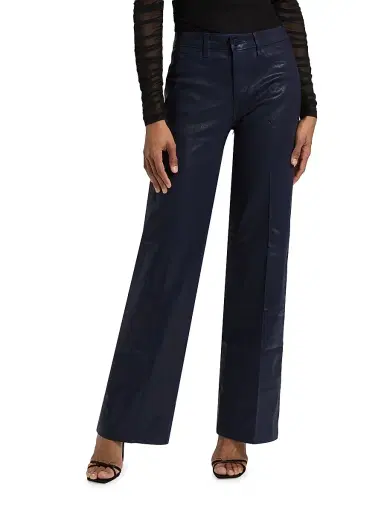 L'AGENCE Women's Scottie Coated High-Rise Wide-Leg Jeans - Deep Midnight Coated | Thumbnail 3