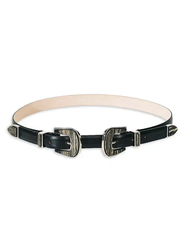 Déhanche Women's Resort Travertine Double-Buckle Leather Belt - Black Onyx Inlay And Silver