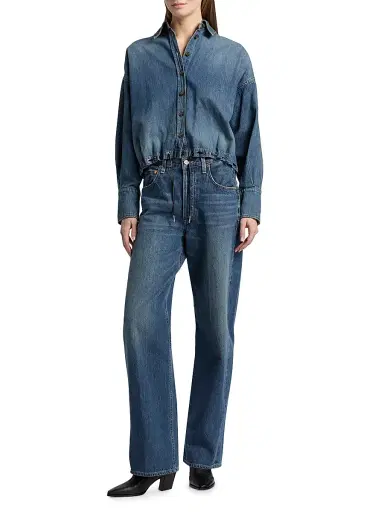 Brandon Maxwell Women's Leland Denim Eyelet Shirt | Thumbnail 2