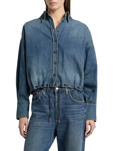 Brandon Maxwell Women's Leland Denim Eyelet Shirt | Thumbnail 3