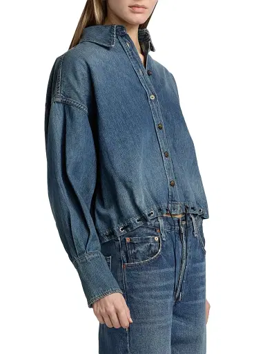 Brandon Maxwell Women's Leland Denim Eyelet Shirt | Thumbnail 4