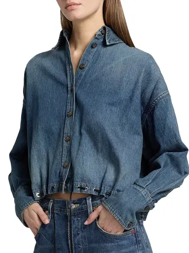 Brandon Maxwell Women's Leland Denim Eyelet Shirt | Thumbnail 6