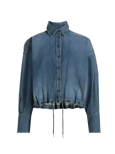 Brandon Maxwell Women's Leland Denim Eyelet Shirt | Thumbnail 1