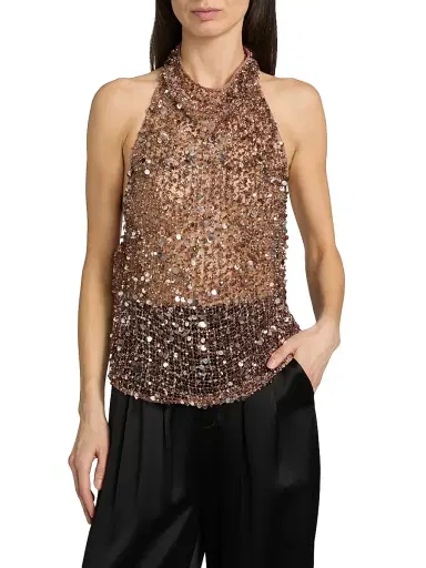 Lapointe Women's Sequined Net Mesh Halter Top | Thumbnail 3 Lapointe Women's Sequined Net Mesh Halter Top | Thumbnail 3