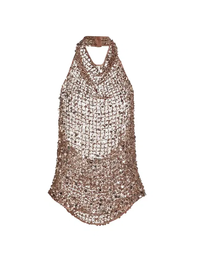 LAPOINTE Women's Sequined Net Mesh Halter Top - Cinder