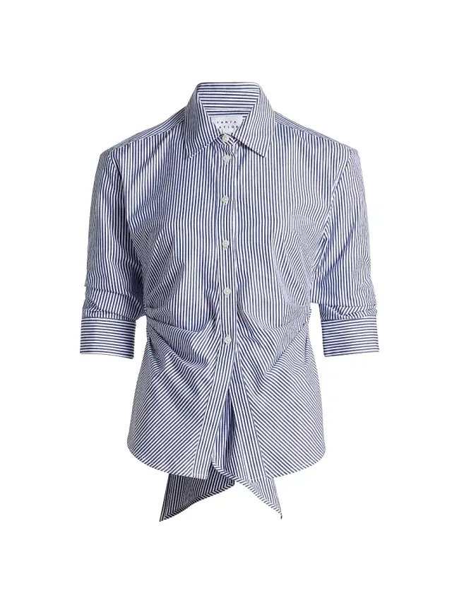 Women's Winslet Striped Cotton Back Bow Shirt - Blue Optic White