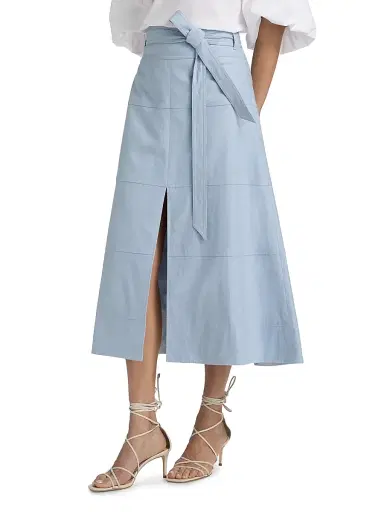 TANYA TAYLOR Women's Hudson Linen-Blend Midi-Skirt - Powder Blue - Size 00 | Thumbnail 4