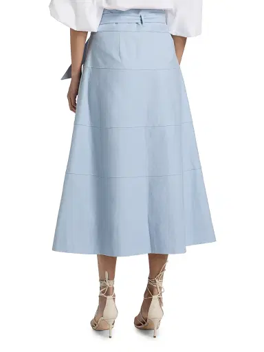 TANYA TAYLOR Women's Hudson Linen-Blend Midi-Skirt - Powder Blue - Size 00 | Thumbnail 5