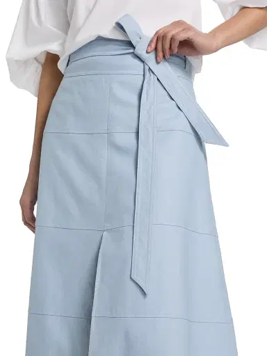 TANYA TAYLOR Women's Hudson Linen-Blend Midi-Skirt - Powder Blue - Size 00 | Thumbnail 6