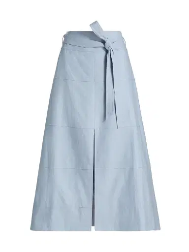 TANYA TAYLOR Women's Hudson Linen-Blend Midi-Skirt - Powder Blue - Size 00 | Thumbnail 1