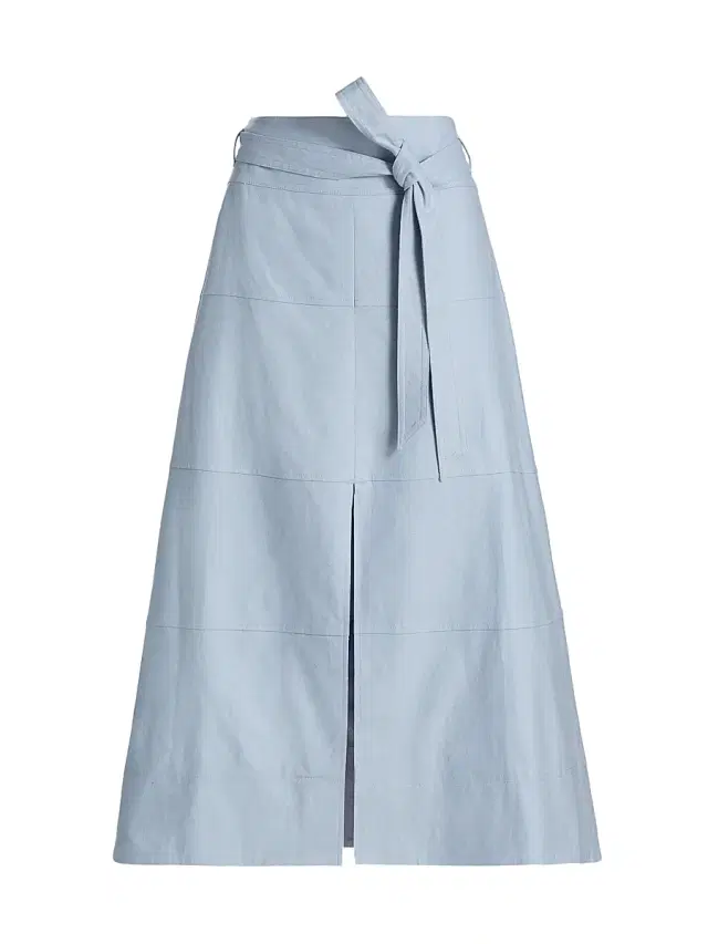 Tanya Taylor Women's Hudson Linen-Blend Midi-Skirt - Powder Blue