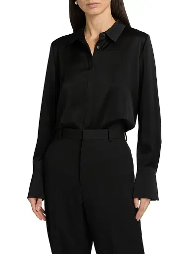 Ungaro Women's Layne Satin Button-Front Blouse - Black - Size XXL | Thumbnail 3