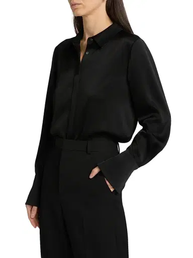 Ungaro Women's Layne Satin Button-Front Blouse - Black - Size XXL | Thumbnail 4