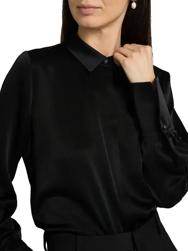 Ungaro Women's Layne Satin Button-Front Blouse - Black - Size XXL | Thumbnail 6