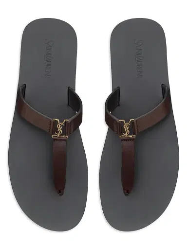 Saint Laurent Men's Babylone Slides in Smooth Leather - Ultra Dark Brown - Size 8.5 | Thumbnail 3