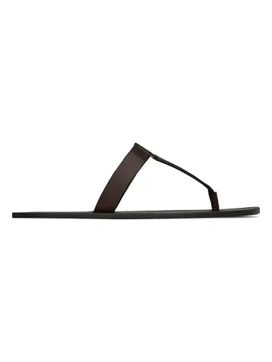 Saint Laurent Men's Babylone Slides in Smooth Leather - Ultra Dark Brown - Size 8.5 | Thumbnail 1